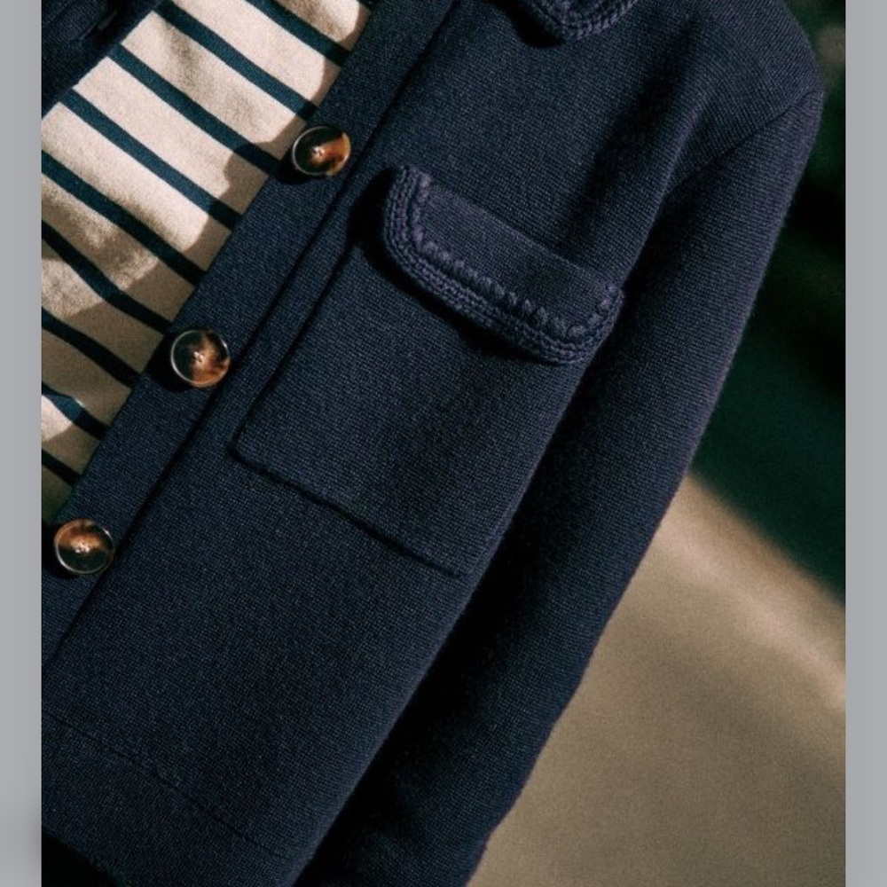 š«š¦Sezane BETTY CARDIGAN in NAVY CROCHET Women's sweater Jacket - Picture 13 of 16